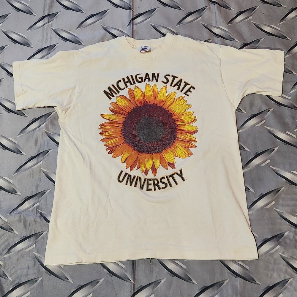 VTG 90s Michigan State University T Shirt Green Party Sunflower Political Size M
